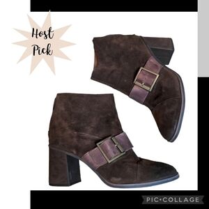 KORKS Heeled Suede Bootie with Chunky Buckle Ankle Boots | Size 9 | EUC